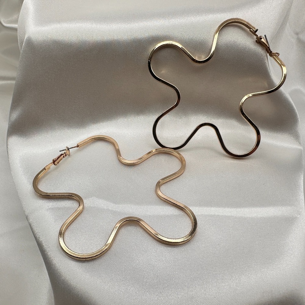 Gold Flower-Shaped Statement Hoop Earrings